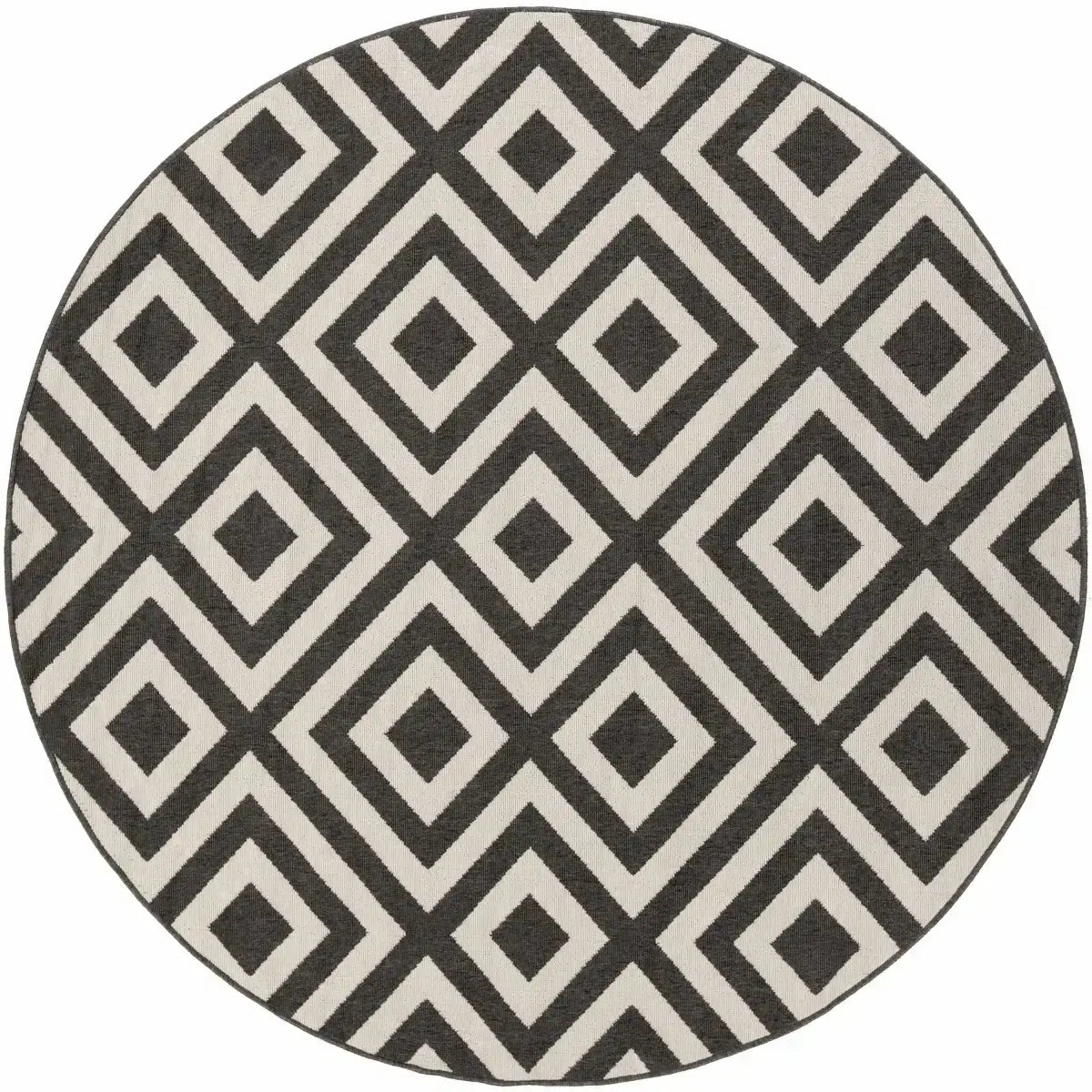 Black Beige Geometric Outdoor Rug - * 7’3’’ Round - Boutique Rugs