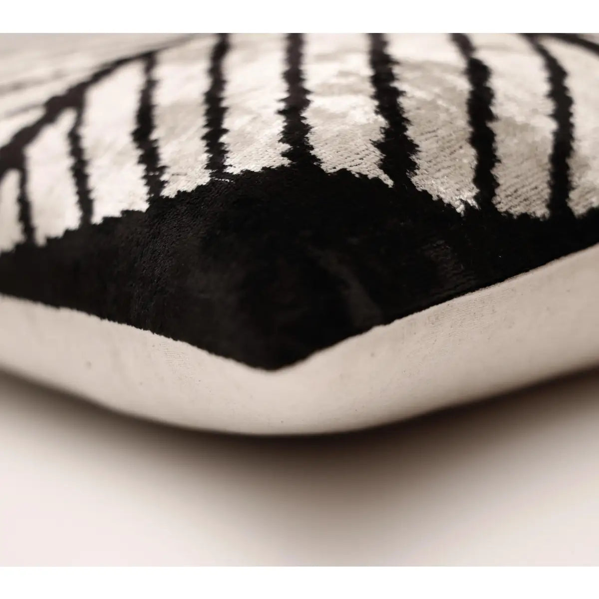 Black & Ivory Chevron Silk Velvet Pillow 16x16 Handmade Luxury Cushion - Canvello