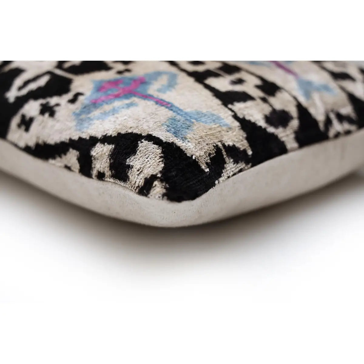 Black & Ivory Geometric Silk Velvet Throw Pillow - 20x20 Inch - Canvello