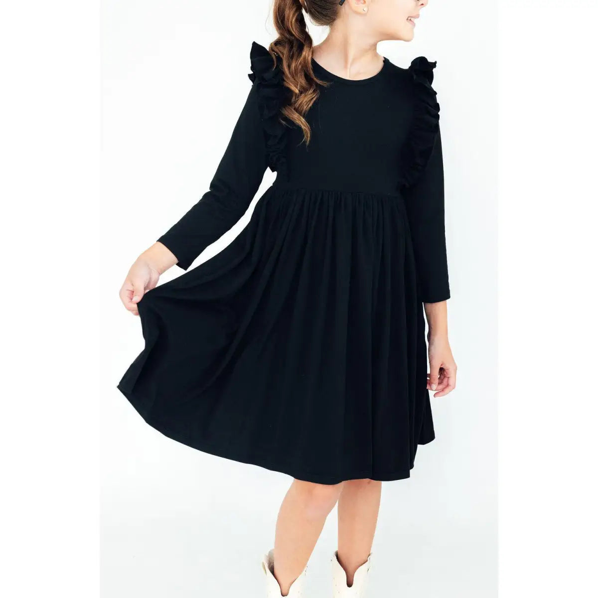 Black L/S Ruffle Twirl Dress - Mila & Rose ®