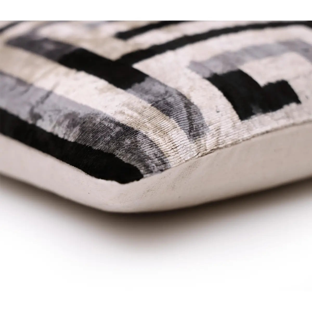 Black & Silver Maze Silk Velvet Pillow 16x16 Handmade Luxury Cushion - Canvello
