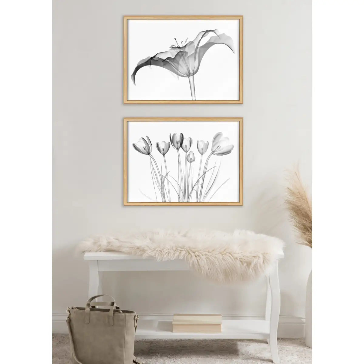 Lily X Ray Floral BW Framed Printed Art - Natural / 18x24 - kateandlaurel