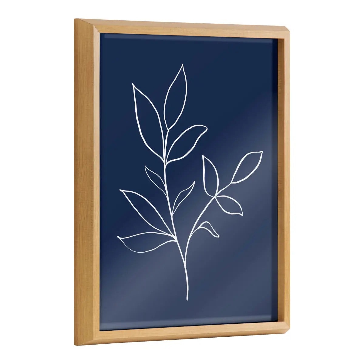 Framed Printed Glass - Modern Blue Botanical Line Sketch Print - Natural - kateandlaurel