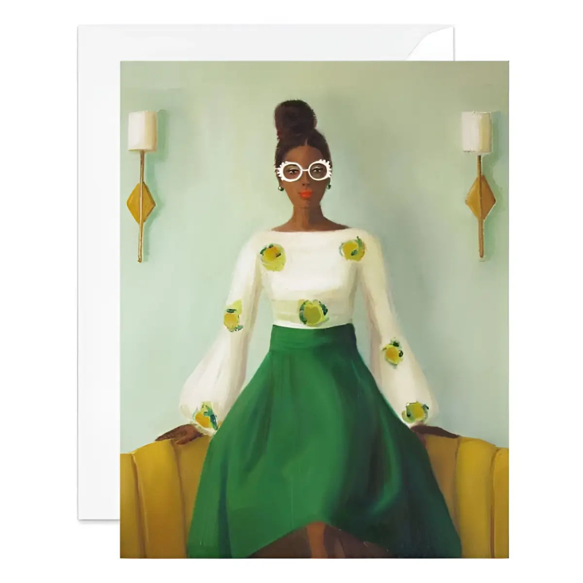 Blank Greeting Card - Woman with Puff Sleeves - Janet Hill - JANET HILL STUDIO