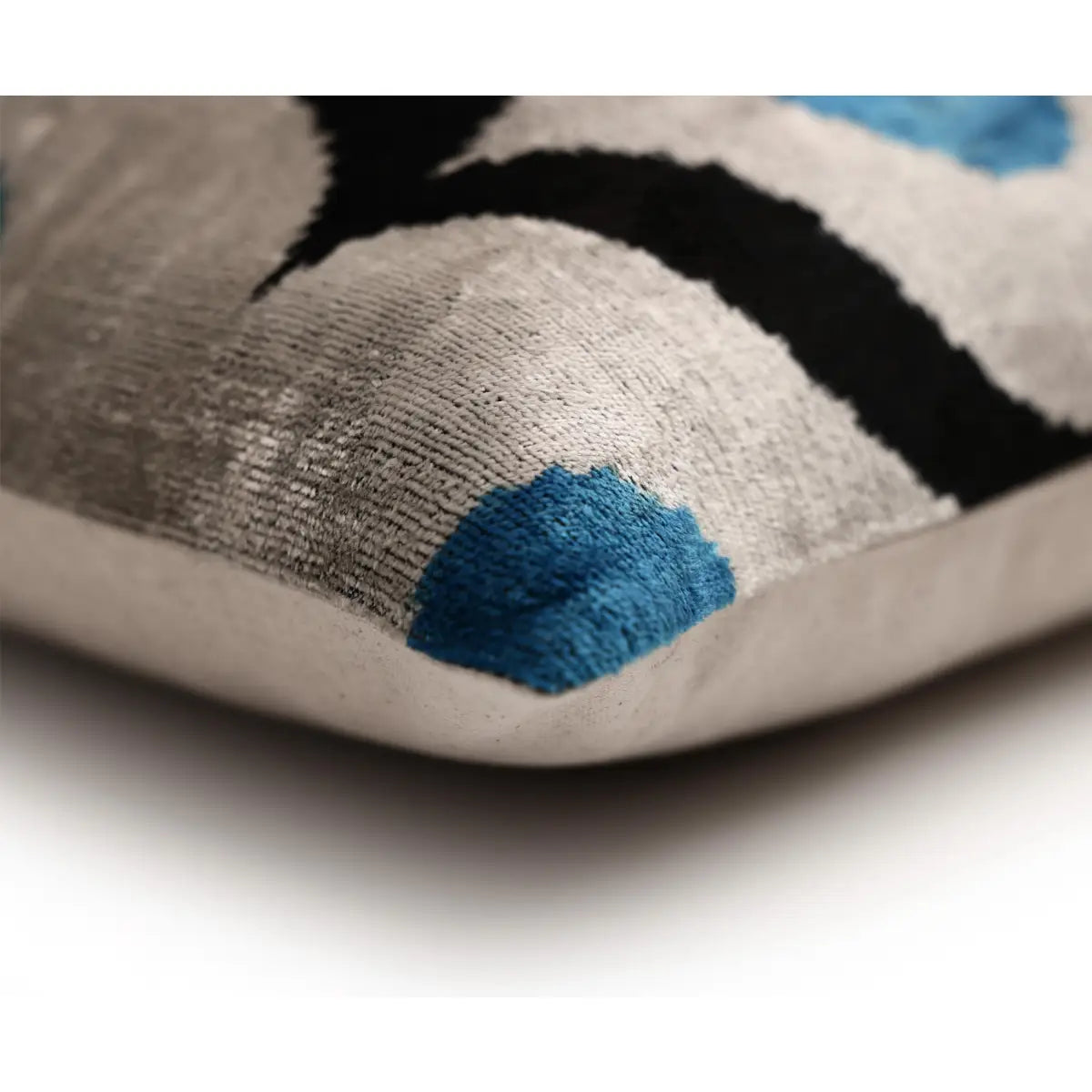 Blue & Black Geometric Silk Velvet Pillow 16x16 Handmade Luxury Cushion - Canvello