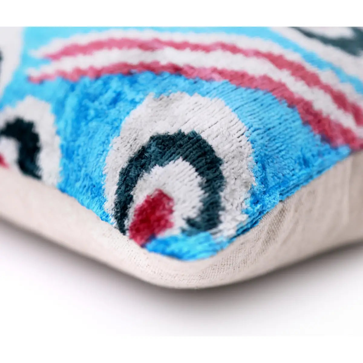 Blue Silk Velvet Ikat Lumbar Pillow 16x24 – Handmade Luxury - Canvello