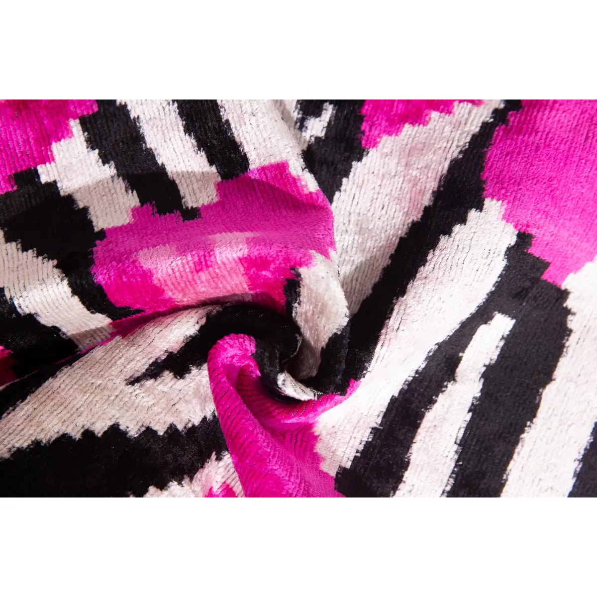 Bold Handmade Silk Velvet Throw Pillow - 16x24 Fuchsia and Black Abstract Animal Print with Down Feather Insert
