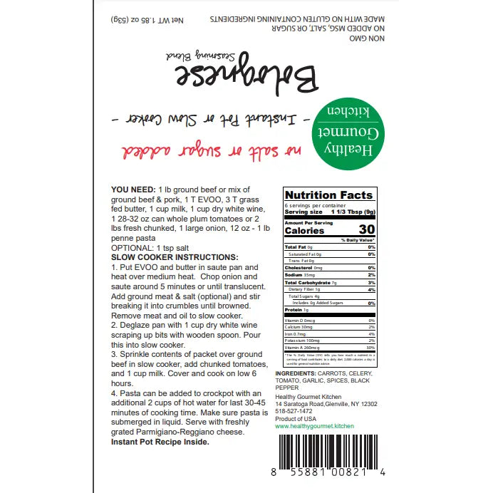Slow Cooker Seasoning Mix - Bolognese Sauce for Pasta - Meal Starter - Healthy Gourmet Kitchen