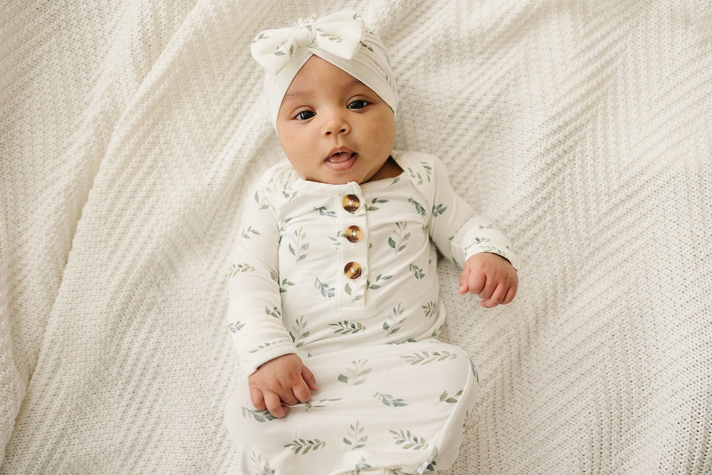 Bow Turban Hat - Green Leaves - Harp Angel Boutique