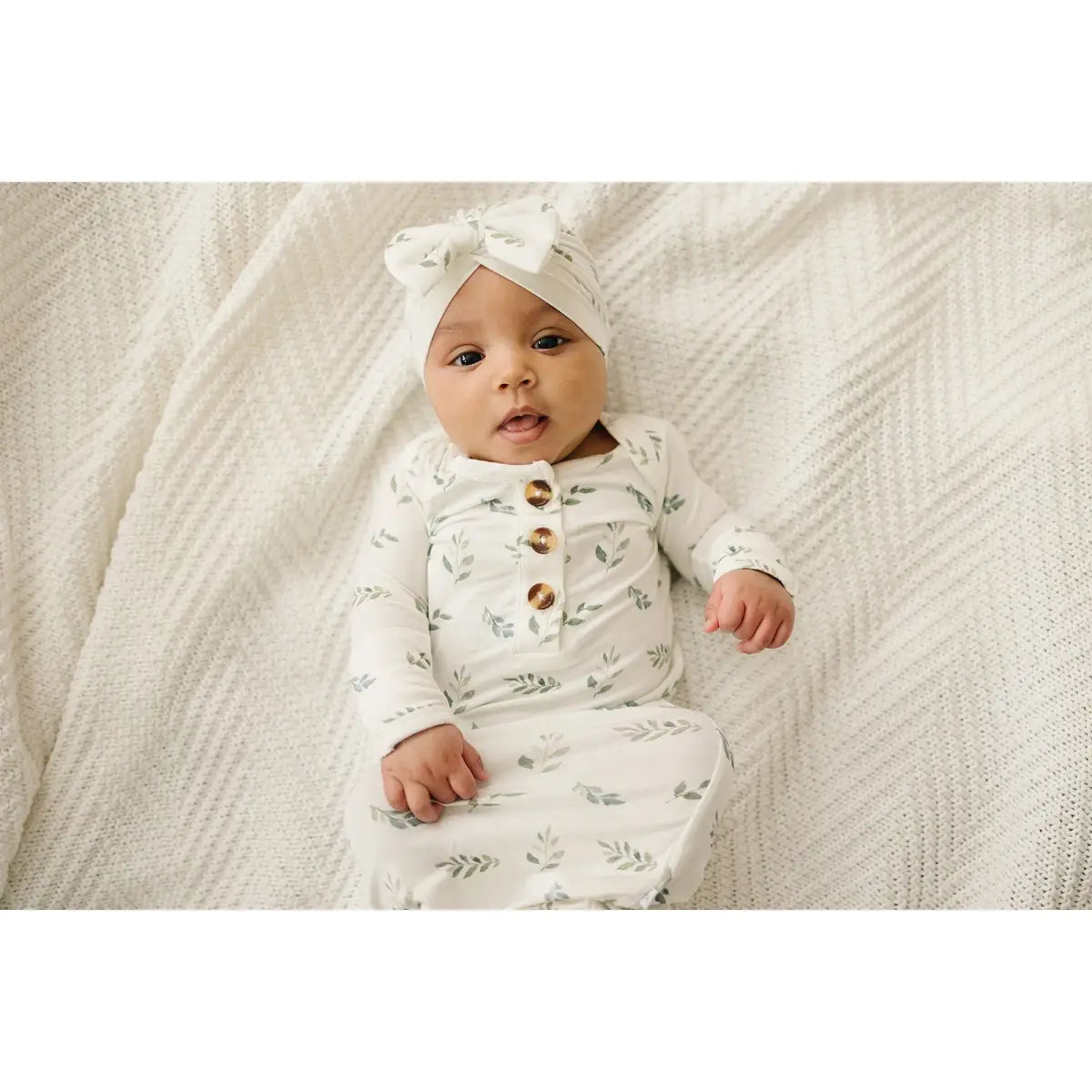 Bow Turban Hat - Green Leaves - Harp Angel Boutique