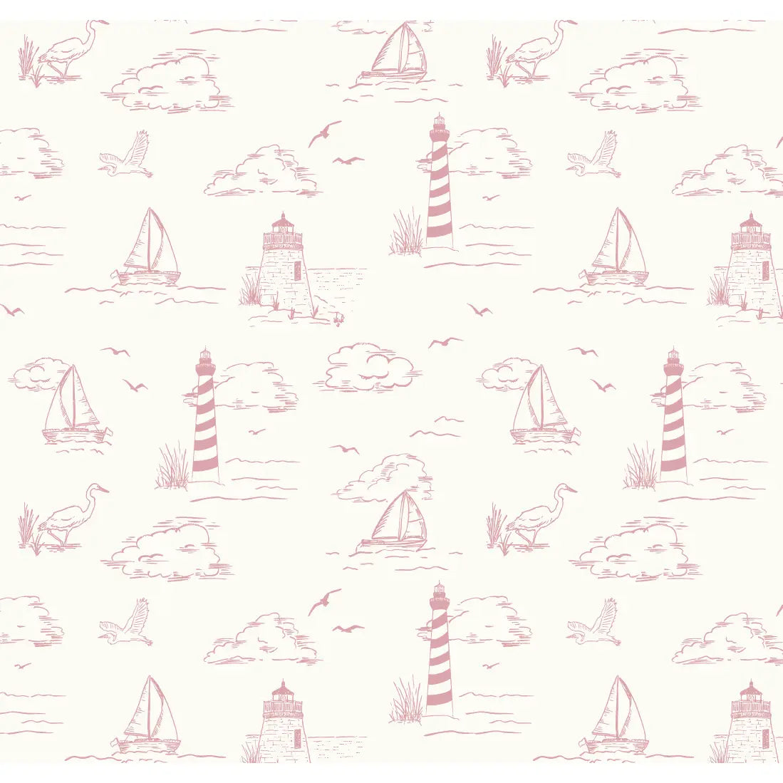 Brant Wallpaper - Sailboats - Coastal Cottage - by Studio Stephie - Sample 1 foot by 1 foot / Pink - Loomwell Home Goods