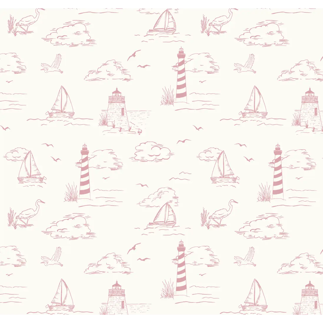 Brant Wallpaper - Sailboats - Coastal Cottage - by Studio Stephie - Sample 1 foot by 1 foot / Pink - Loomwell Home Goods