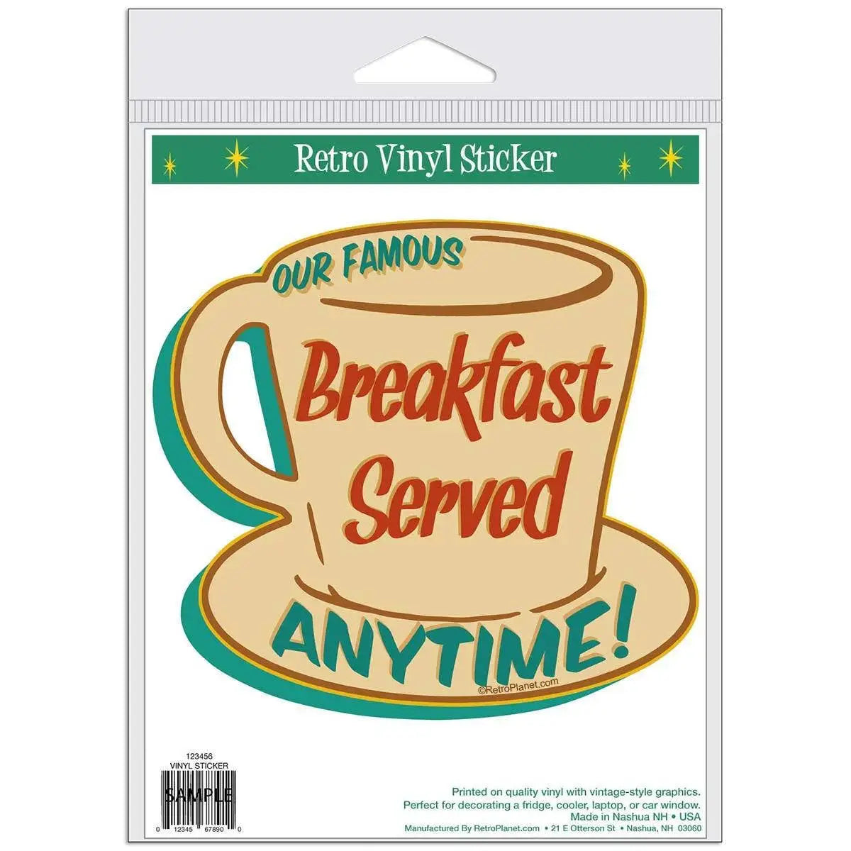 Breakfast Served Anytime Coffee Cup Sticker - RetroPlanet