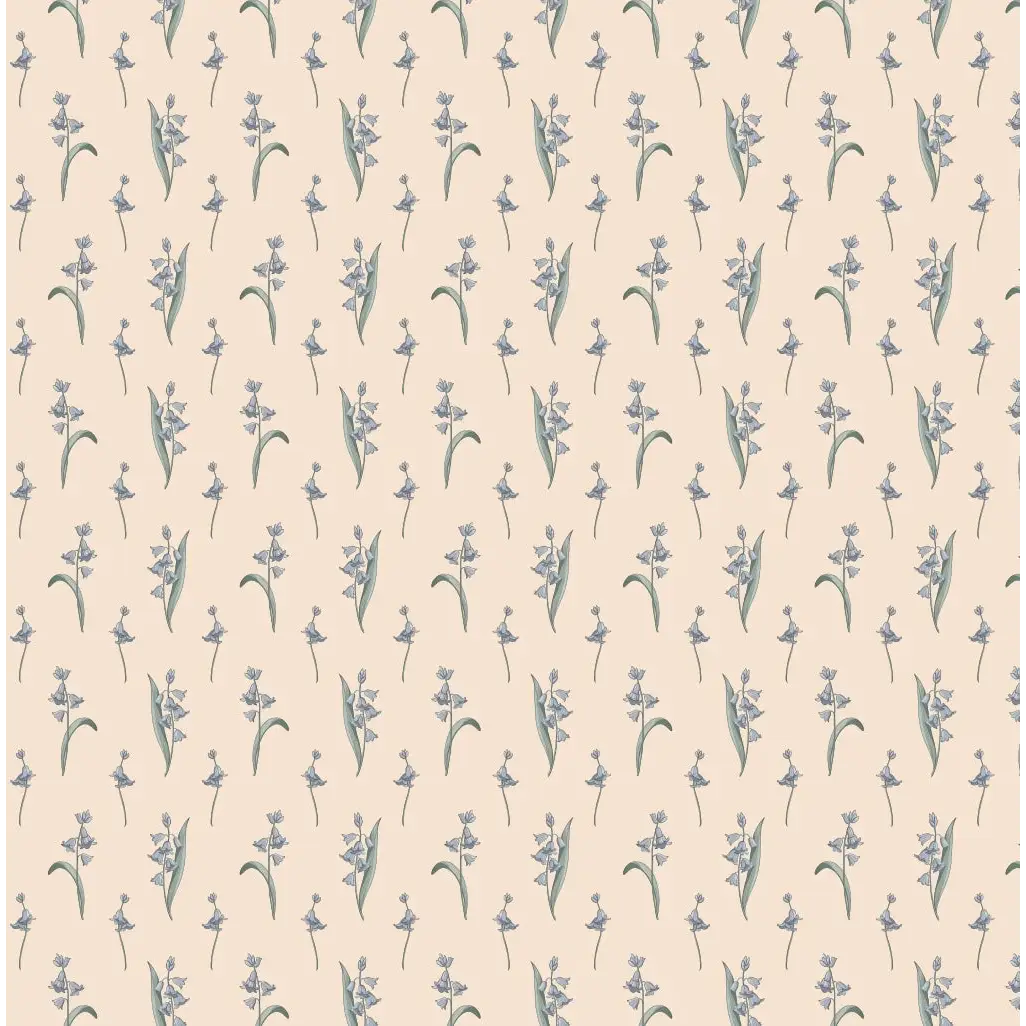 Bria Wallpaper - Bluebell Sprigs - by Astrid Blanchard - Sample 1 foot by 1 foot / Cream and Blue - Loomwell Home Goods
