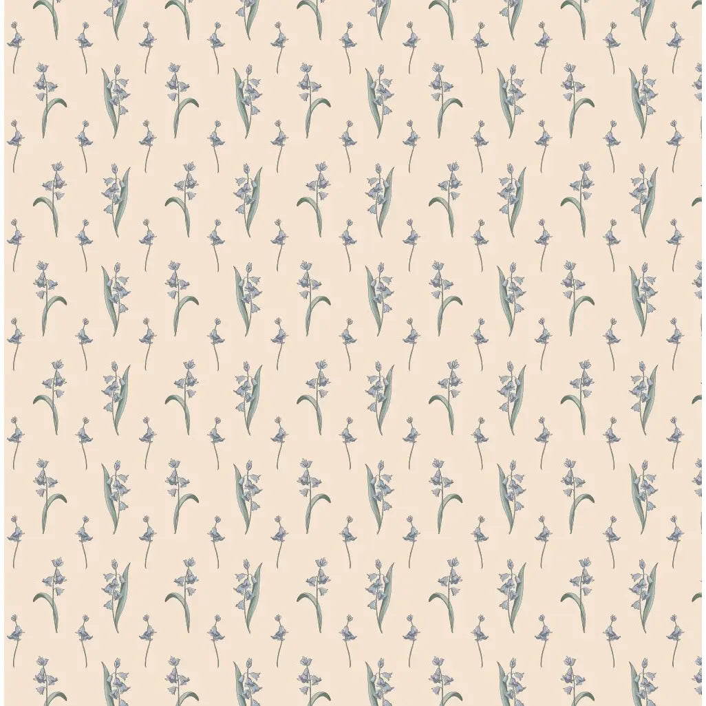 Bria Wallpaper - Bluebell Sprigs - by Astrid Blanchard - Sample 1 foot by 1 foot / Cream and Blue - Loomwell Home Goods