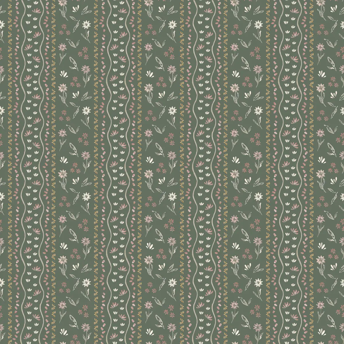 Brighton Wallpaper - Sweet Petite Cottage Stripe - by Emma J Rivers - Sample 1 foot by 1 foot / Green - Loomwell Home