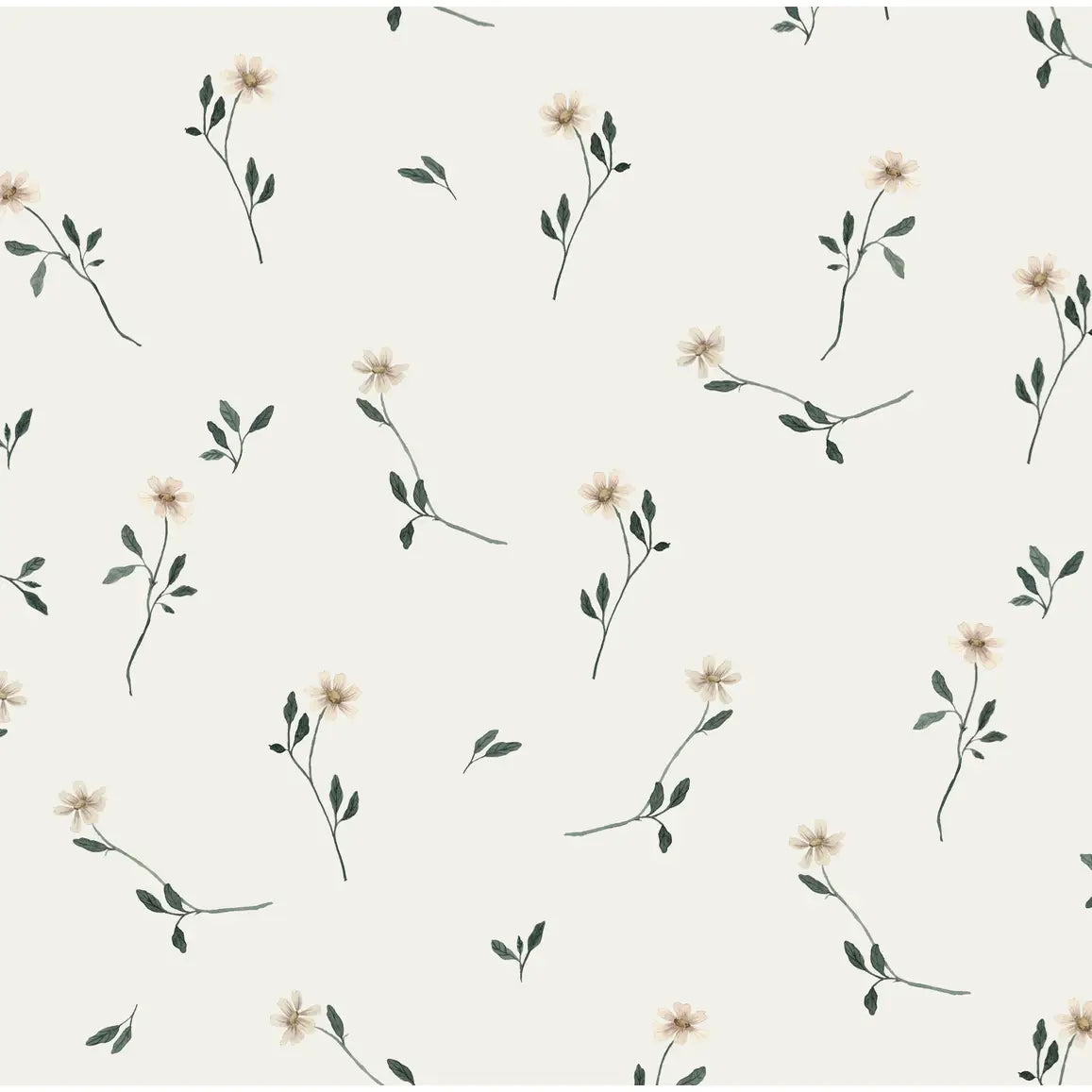 Brigitta Wallpaper - Scattered Blooms - by Emily Cooper Art - Sample 1 foot by 1 foot / White - Loomwell Home Goods