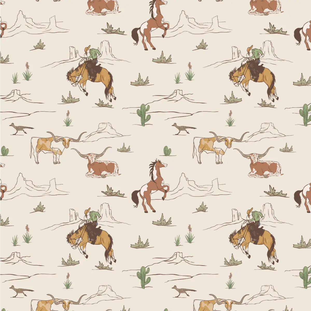 Bronc Wallpaper Mural - Western Horses - by Lee Art - Loomwell Home Goods