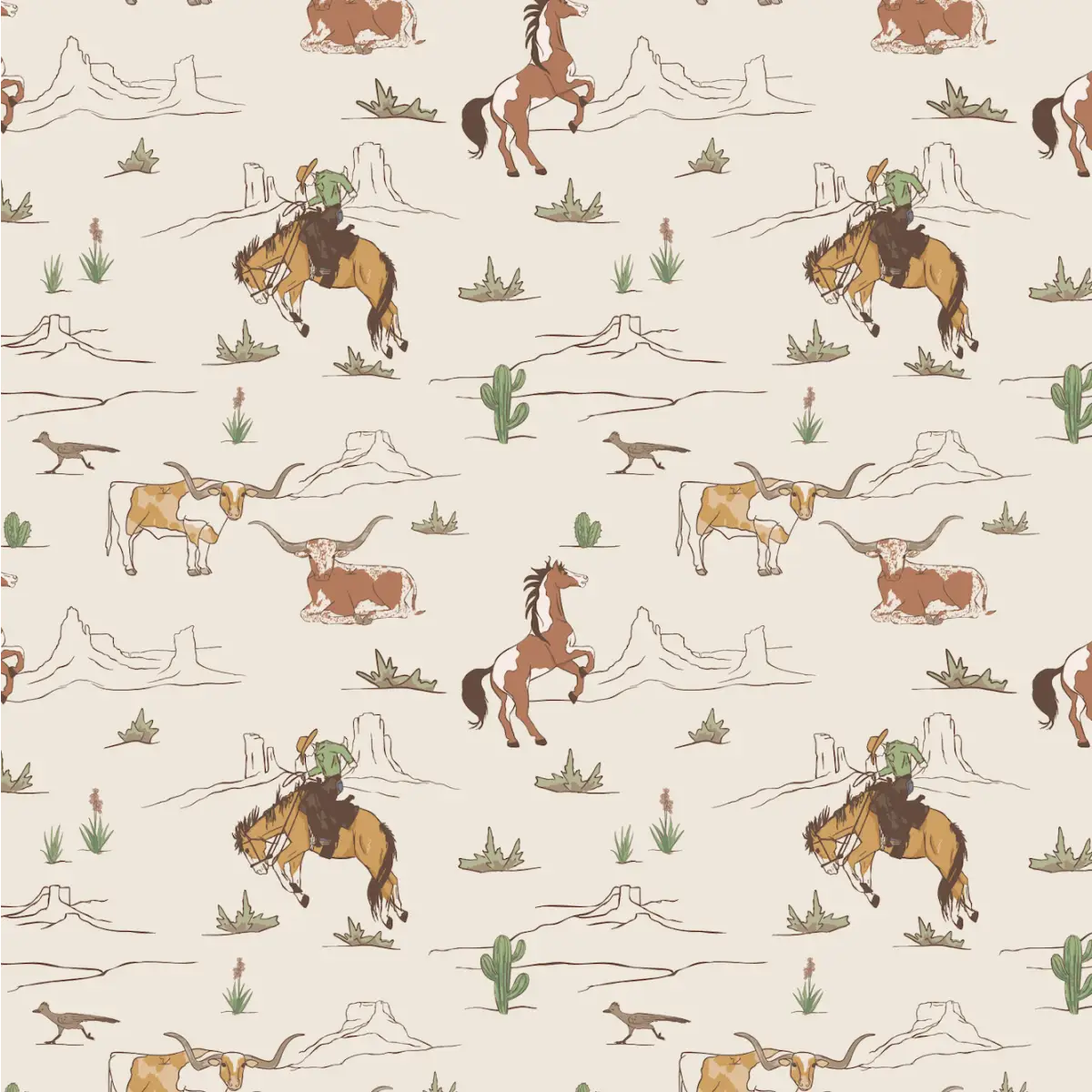 Bronc Wallpaper Mural - Western Horses - by Lee Art - Loomwell Home Goods