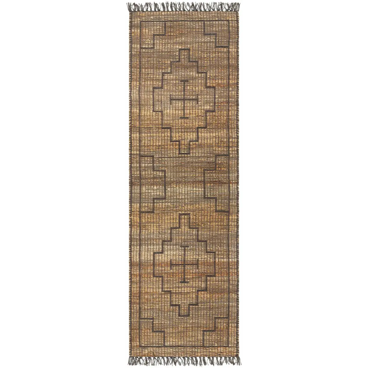 Brown Geometric Cross Jute Rug - 2’6’’ x 8’ Runner - Boutique Rugs
