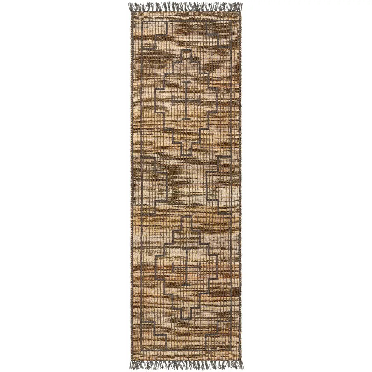 Brown Geometric Cross Jute Rug - 2’6’’ x 8’ Runner - Boutique Rugs