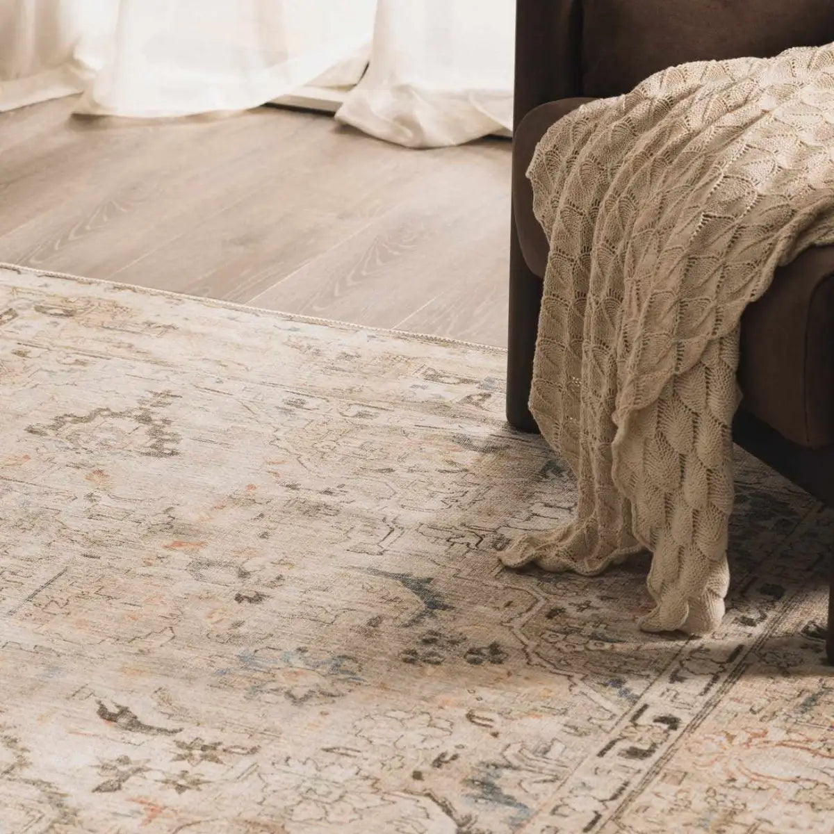 Brown Standon Vintage Washable Area Rug - Boutique Rugs