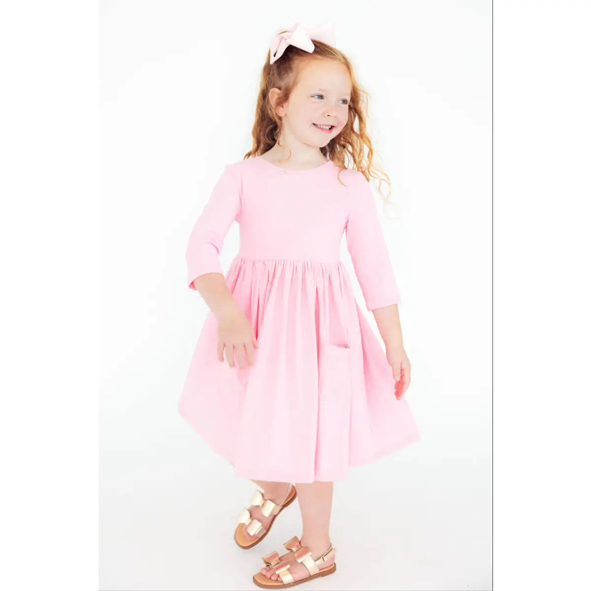 Bubblegum Pink 3/4 Sleeve Pocket Twirl Dress - Mila & Rose ®