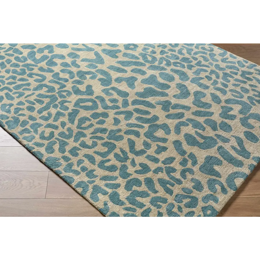 Bue Beige Leopard Print Wool Area Rug - Boutique Rugs