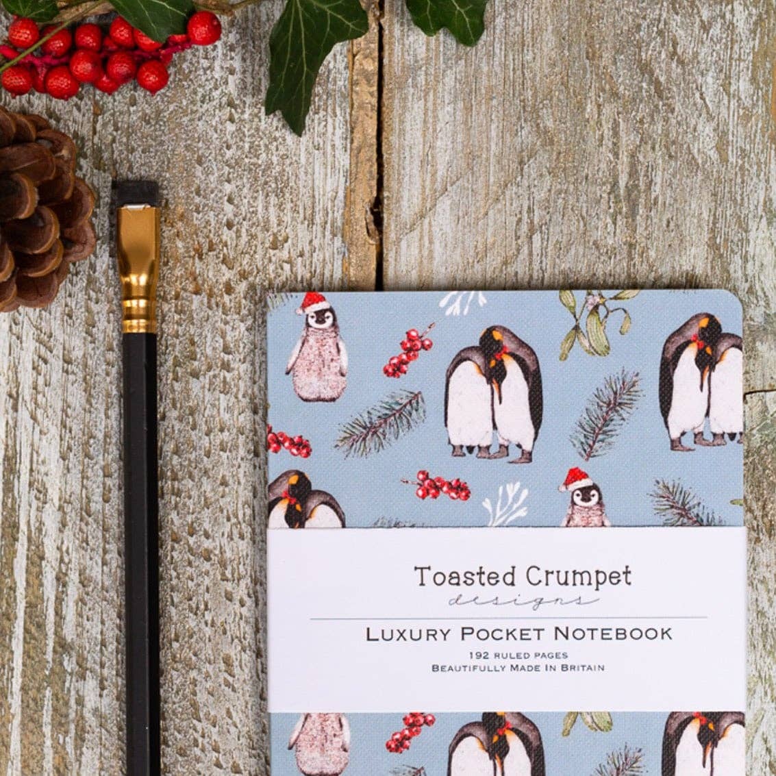 Lined Pocket Notebook - Penguins - Christmas