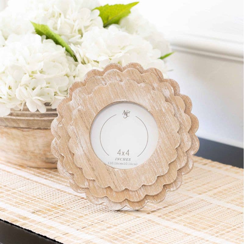 Natural Round Scalloped Wood Photo Frame - 8x8 (4x4 picture) - Adams & Co.