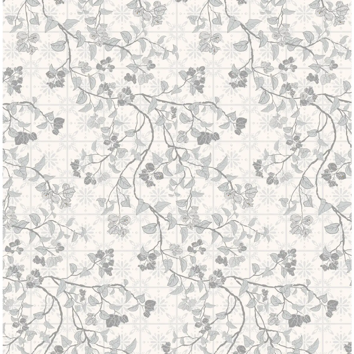 Calla Wallpaper - Vines and Tiles - by The Bright Leaf Design - Sample 1 foot by 1 foot / Gray - Loomwell Home Goods