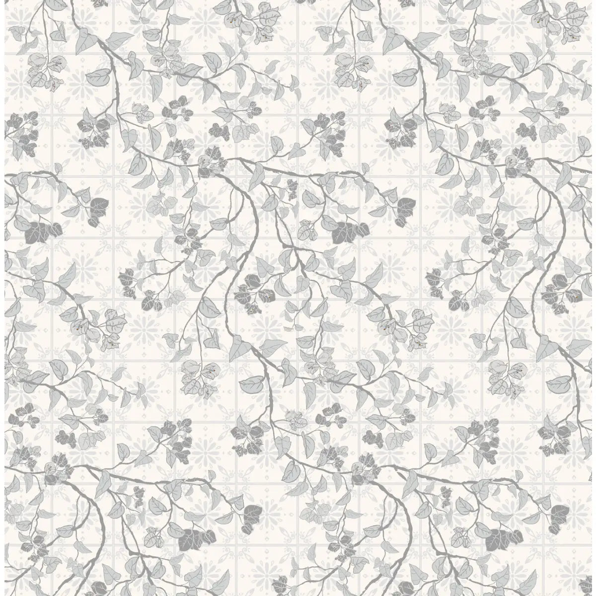 Calla Wallpaper - Vines and Tiles - by The Bright Leaf Design - Sample 1 foot by 1 foot / Gray - Loomwell Home Goods