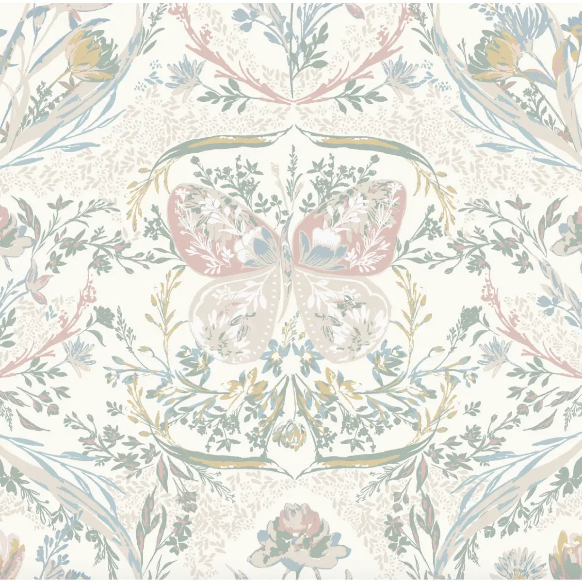 Cami Wallpaper - Boho Butterflies - by Trisha Patel - Sample 1 foot by 1 foot / Cream and Pink - Loomwell Home Goods
