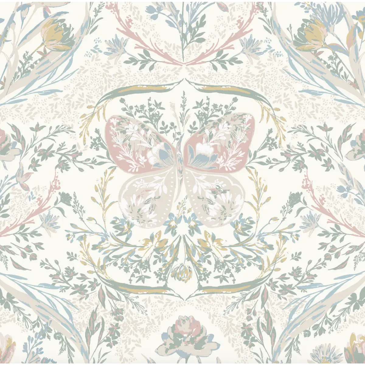 Cami Wallpaper - Boho Butterflies - by Trisha Patel - Sample 1 foot by 1 foot / Cream and Pink - Loomwell Home Goods
