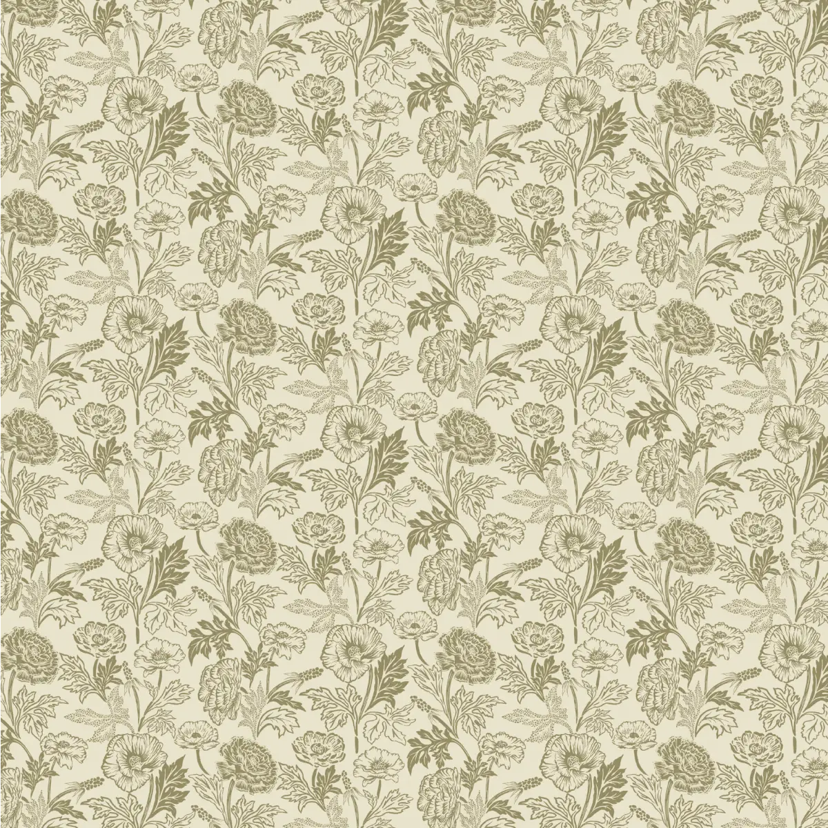 Camila Wallpaper - Poppies - by Yorkville Studio - Sample 1 foot by 1 foot / Cream and Sage - Loomwell Home Goods