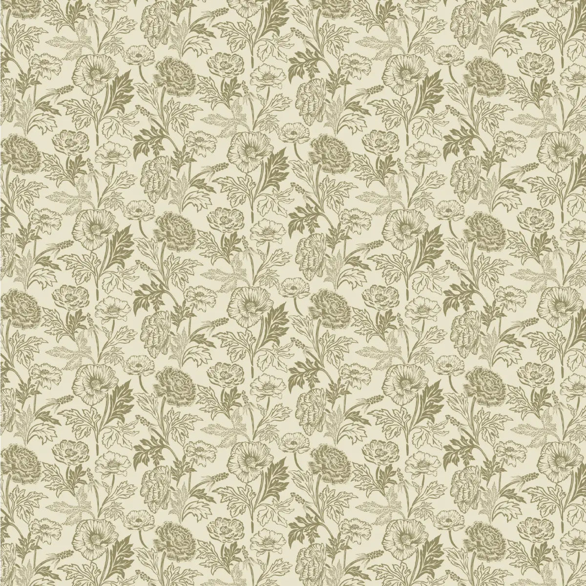 Camila Wallpaper - Poppies - by Yorkville Studio - Sample 1 foot by 1 foot / Cream and Sage - Loomwell Home Goods