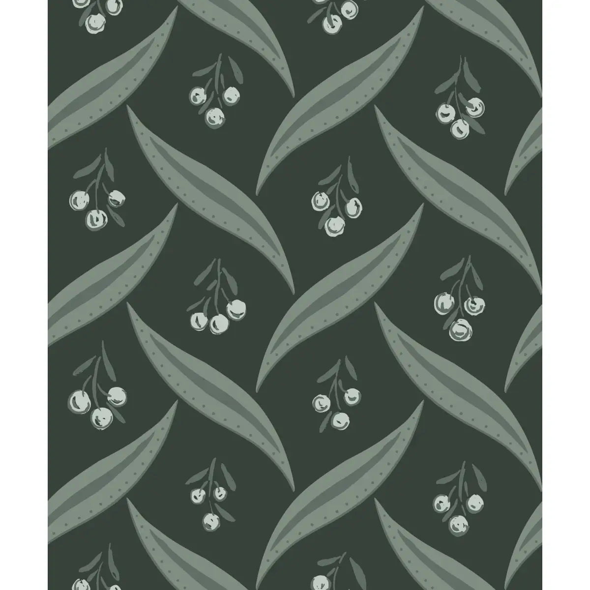 Campbell Wallpaper - Berries and Leaves - by Hufton Studio - Sample 1 foot by 1 foot / Green - Loomwell Home Goods