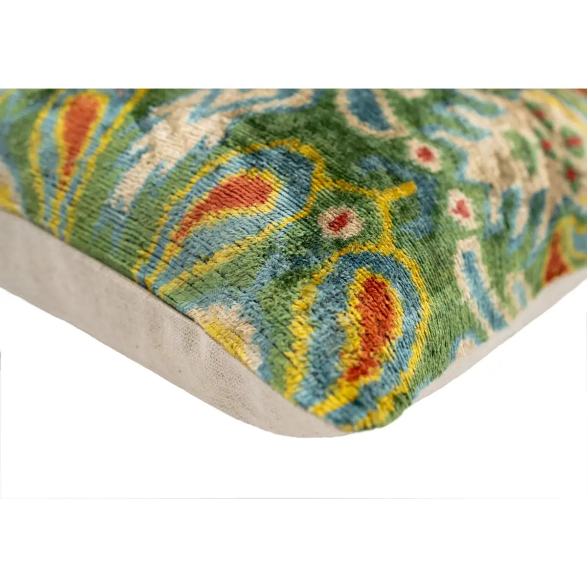 Canvello Exquisite 16x24 in Handmade Ikat Silk Velvet Pillow with Premium Down Feather Insert – Vibrant Vegetable Dyed