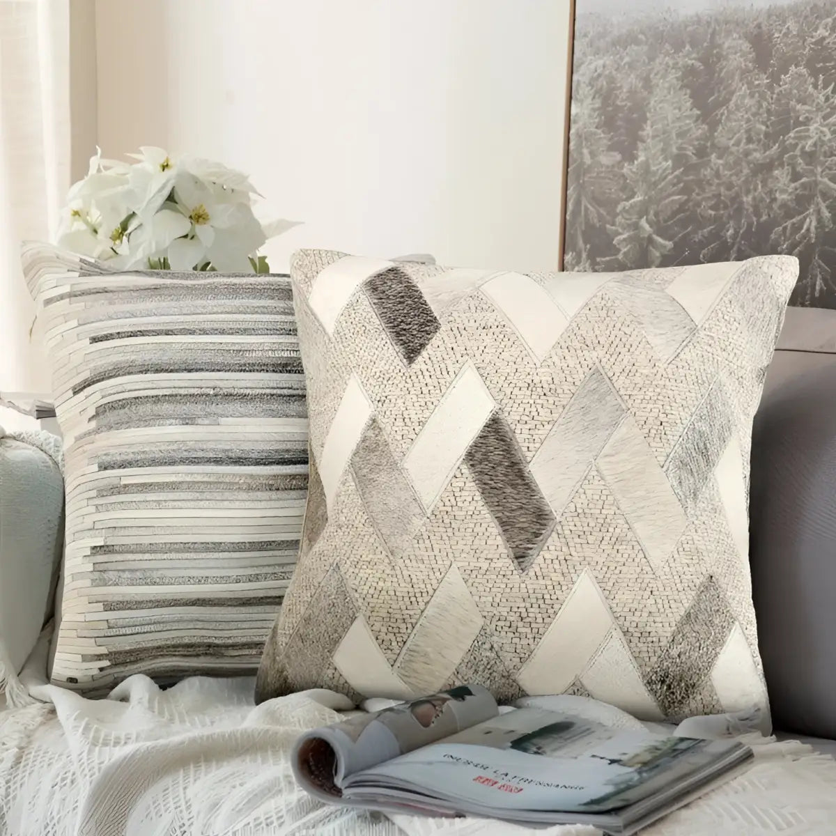 Canvello Galaxy Cowhide Throw Pillow - Ivory / 18’’ X 18’’ X 3’’ - Canvello