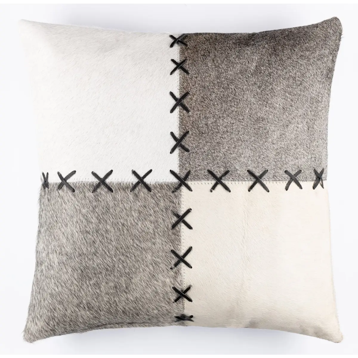 Canvello Genuine Cowhide Leather Decorative Throw Pillows - Handmade Patchwork Boho Accent Pillows For Sofa Couch Bed