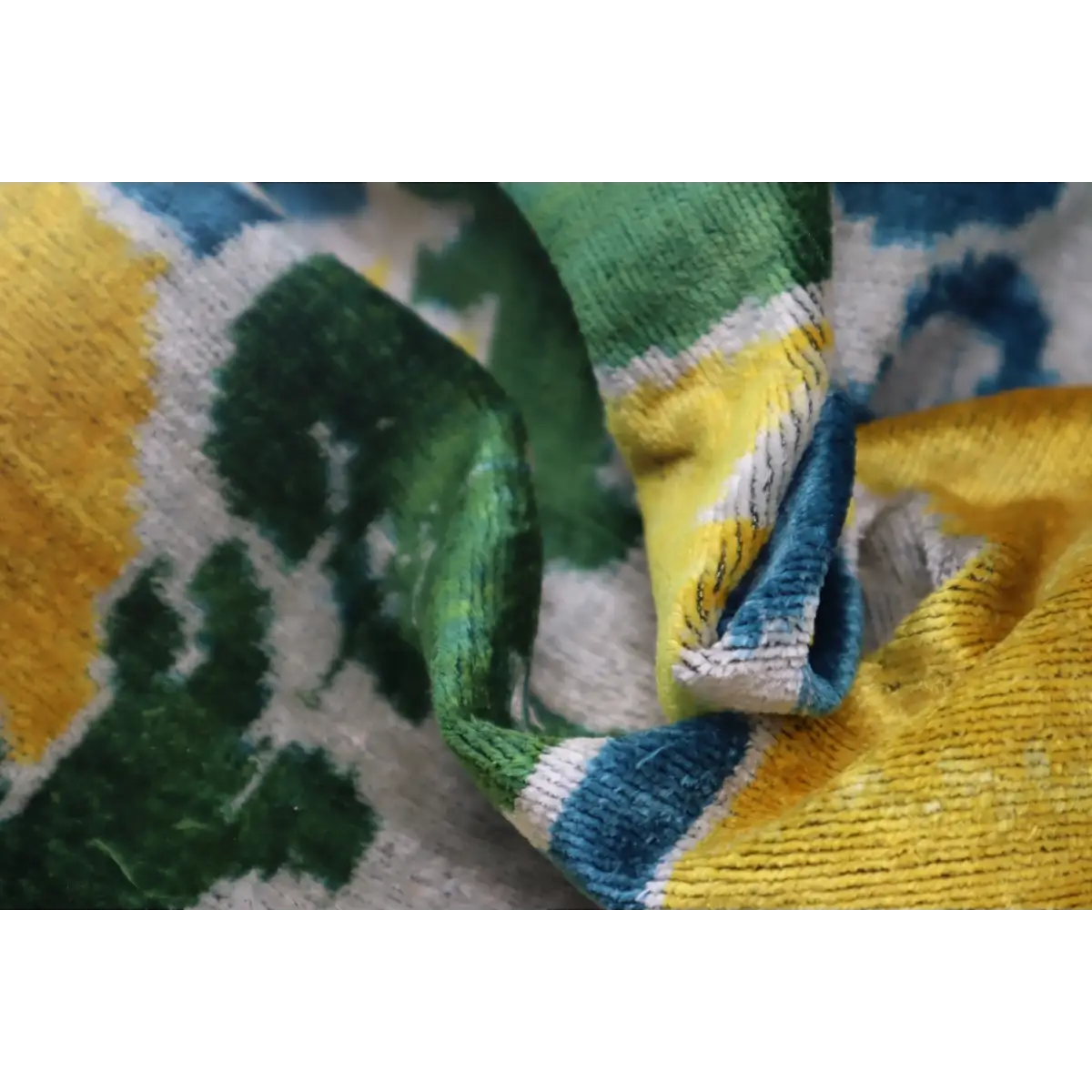 Canvello Green Yellow Blue Handmade 16x24 Silk Velvet Pillow Organic Veg Dyed Down/Feather Filled - Canvello