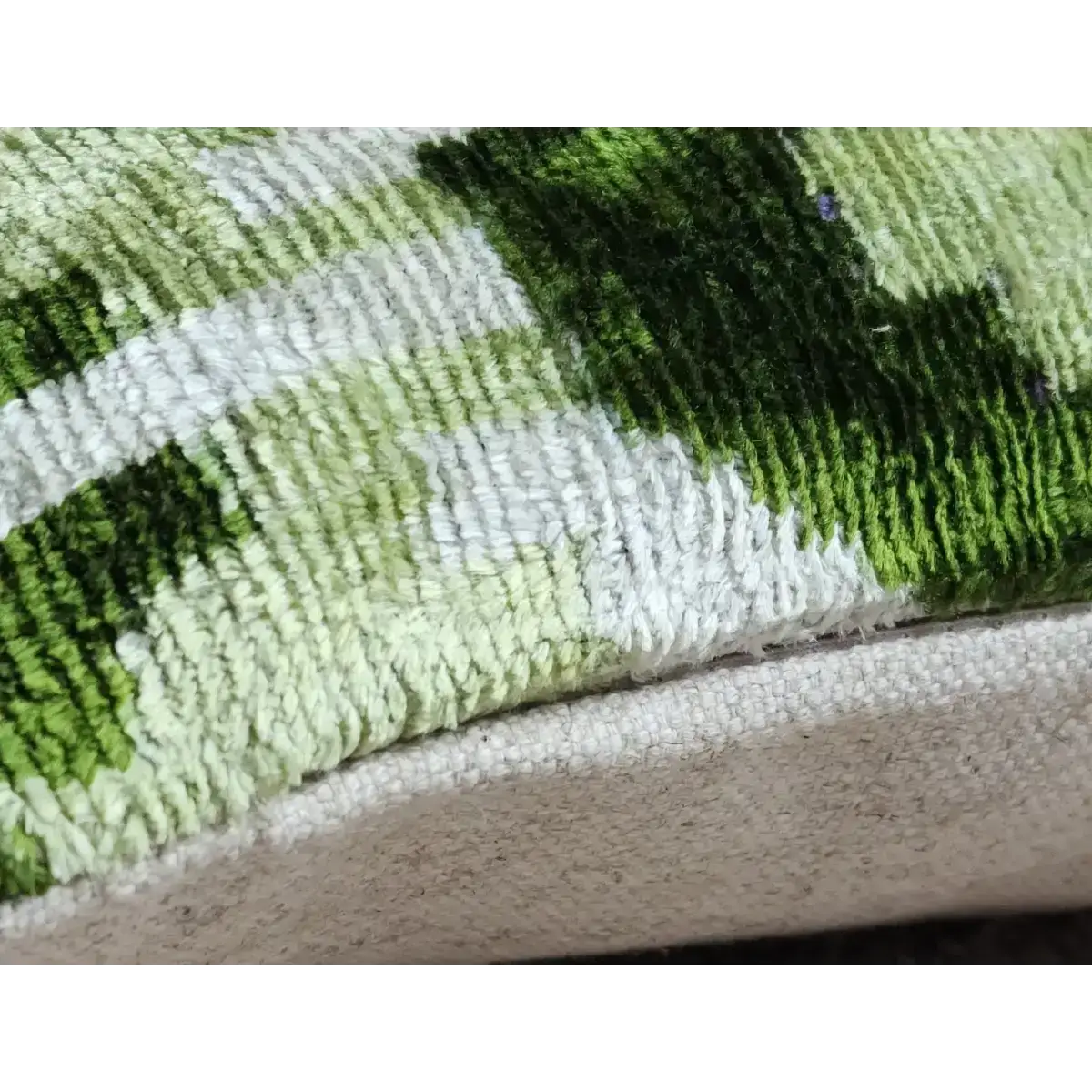 Canvello Handmade Green Geometric Silk Velvet Ikat pillow - 11’’X15’’ - Canvello