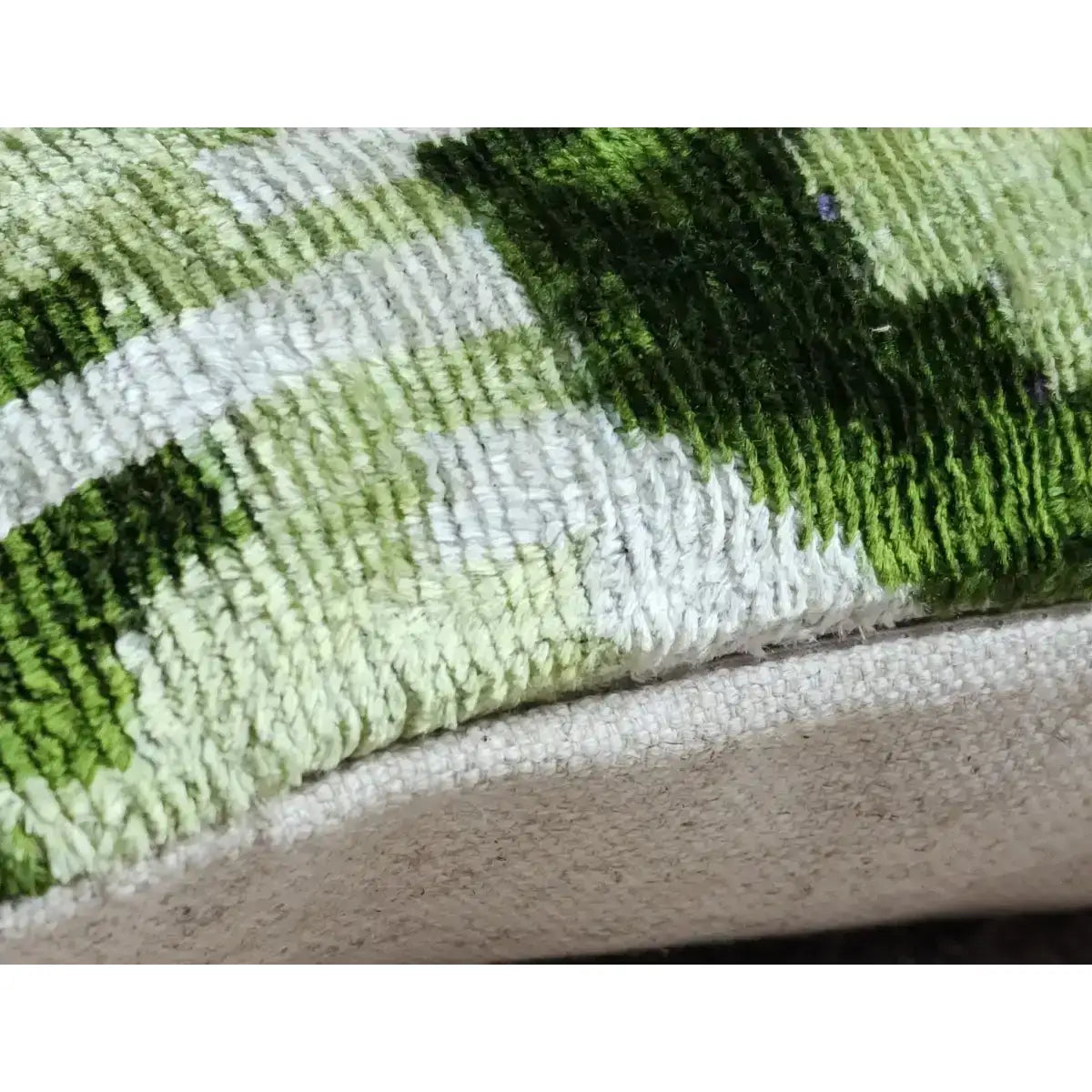 Canvello Handmade Green Geometric Silk Velvet Ikat pillow - 11’’X15’’ - Canvello