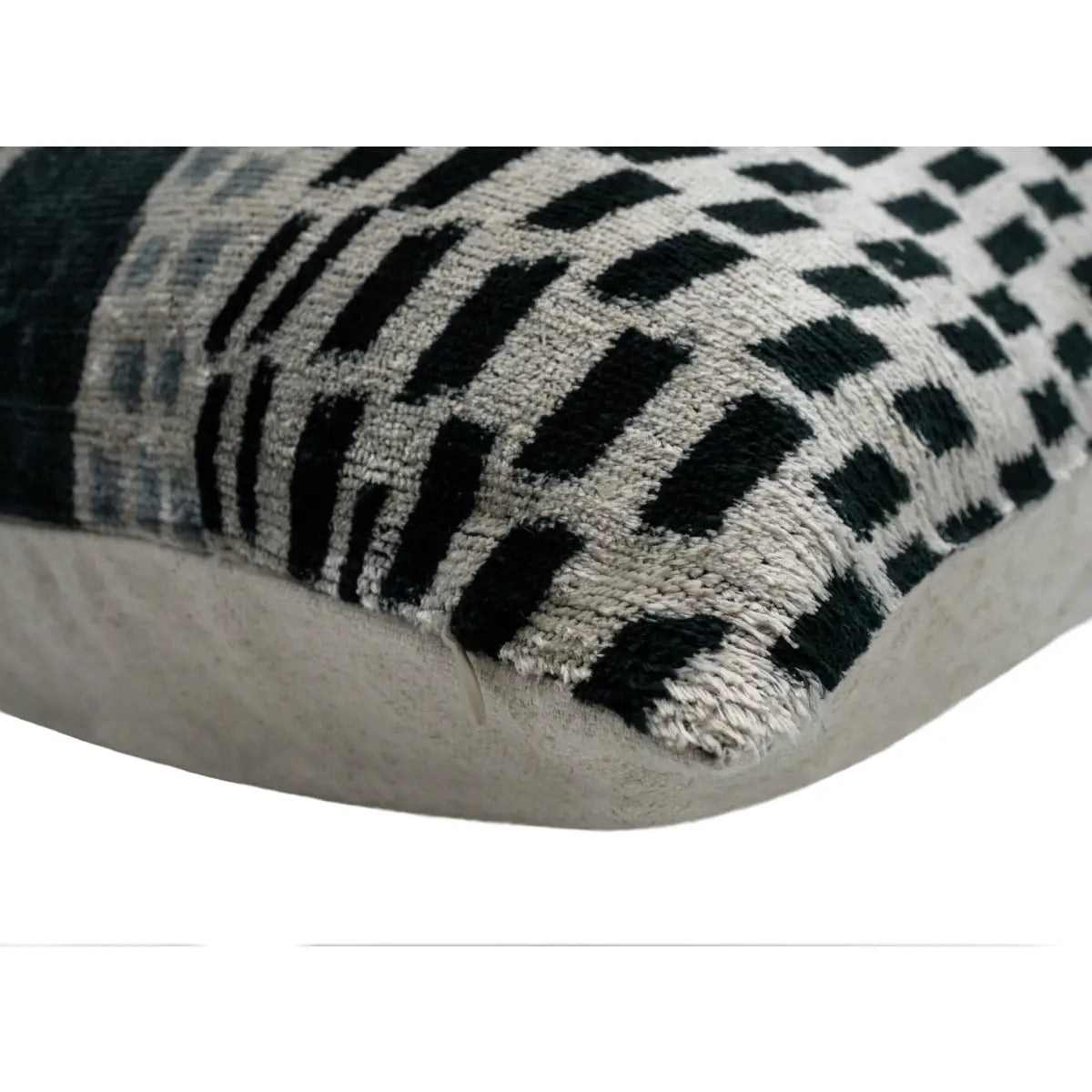 Canvello Handmade Silk Velvet Throw Pillow with Down Feather Insert – Geometric Black and Grey Design - 24’’x24’’