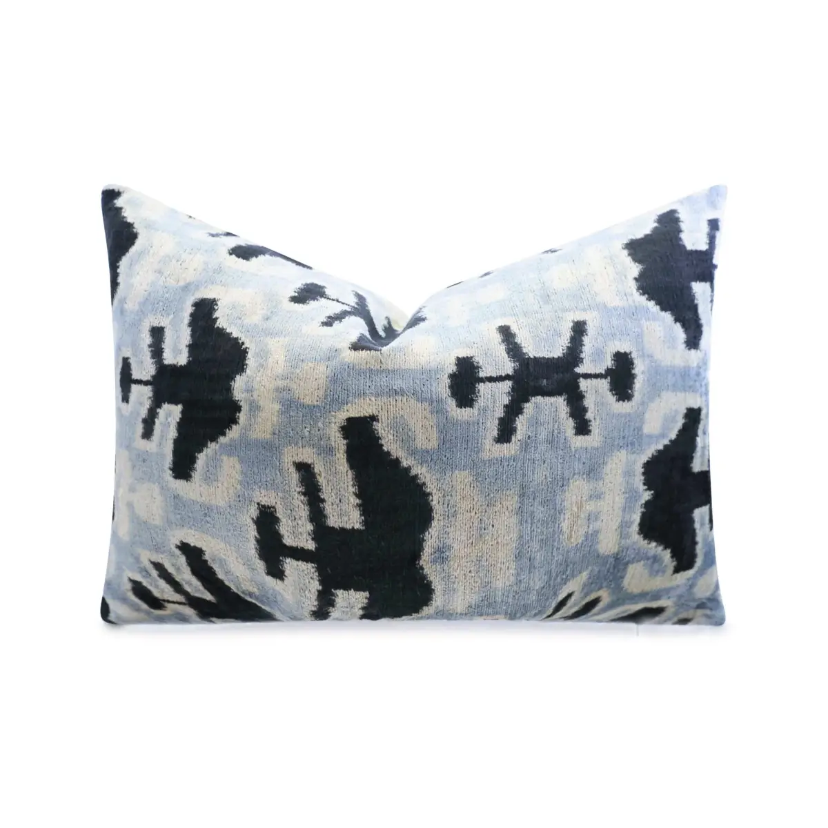 Canvello Handmade Velvet Lumbar Pillow in Gray and Black Ikat Design - High-Quality 16x24 Inch Decorative Accent