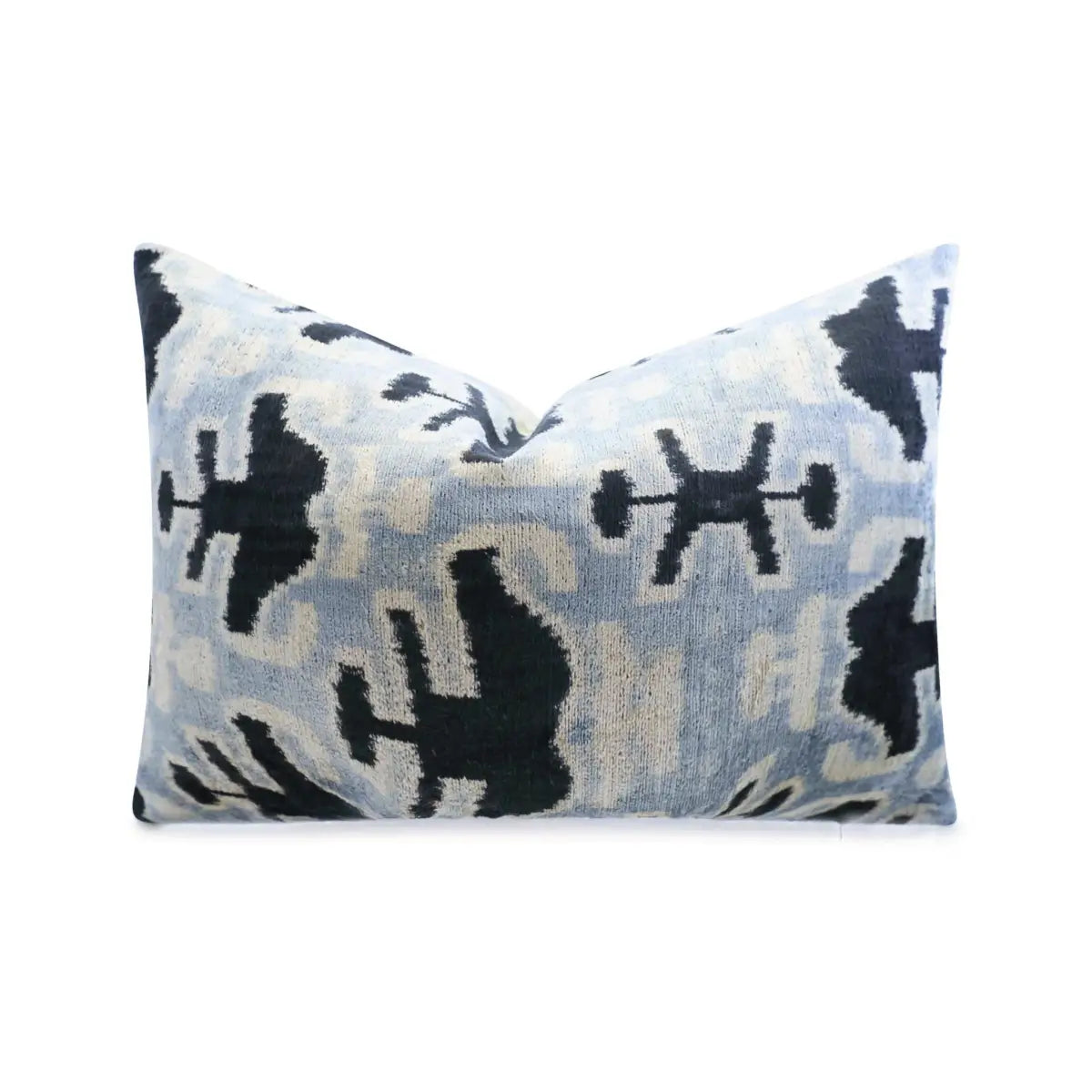 Canvello Handmade Velvet Lumbar Pillow in Gray and Black Ikat Design - High-Quality 16x24 Inch Decorative Accent
