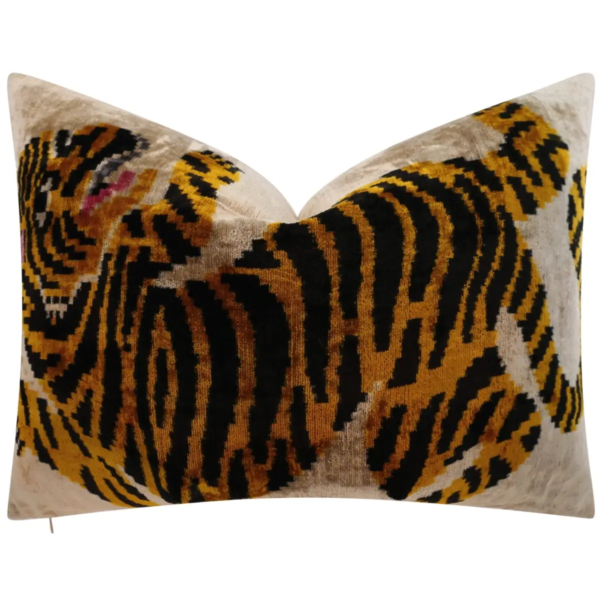 Canvello Luxury Velvet Lumbar Pillow,Tiger Design in Golden Black High-Quality 16x24 in Decorative Accent for Sofas