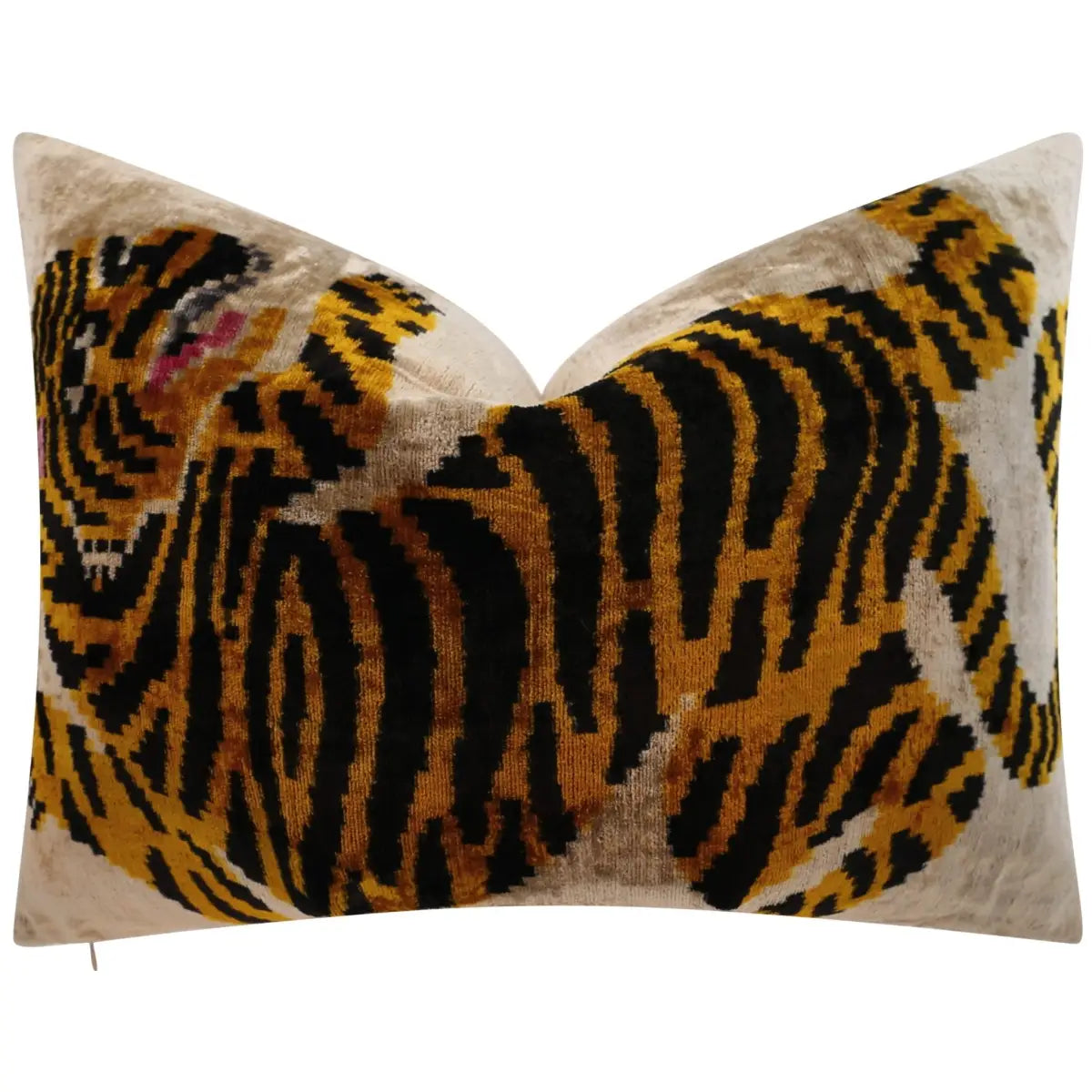 Canvello Luxury Velvet Lumbar Pillow,Tiger Design in Golden Black High-Quality 16x24 in Decorative Accent for Sofas