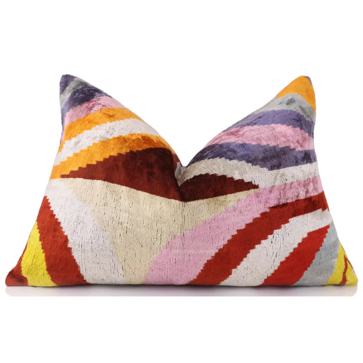 Canvello Multi Color Rainbow Handmade 16x24 Silk Velvet Pillow Organic Veg Dyed Down/Feather Filled - Double-Sided