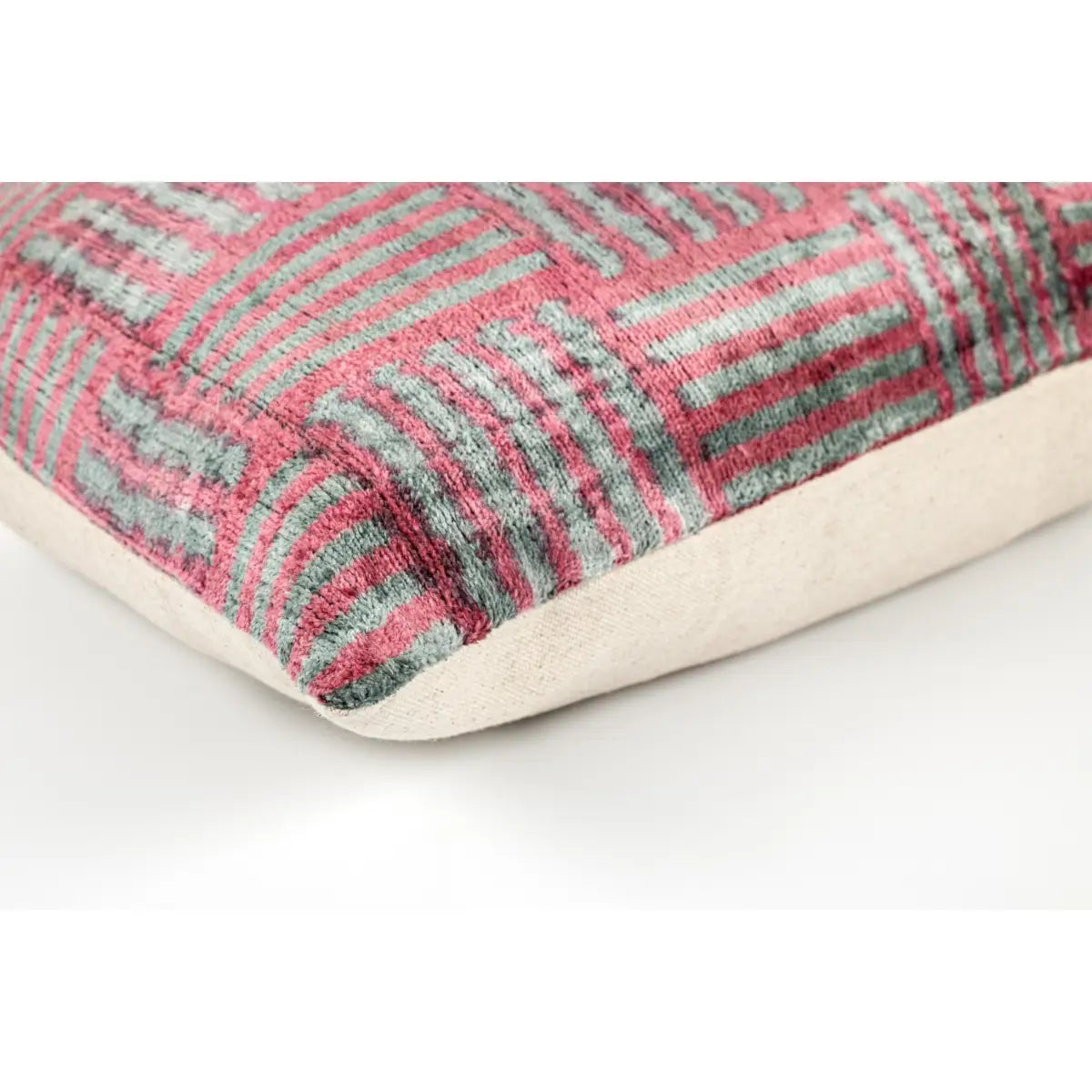 Canvello Organic Handmade Silk Velvet Pillow: 16x24 Inches with Premium Down Feather Insert - Luxury Red Gray Geometric